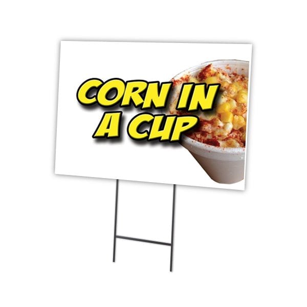 Corn In A Cup Yard Sign & Stake outdoor plastic coroplast window, C-1824 Corn In A Cup